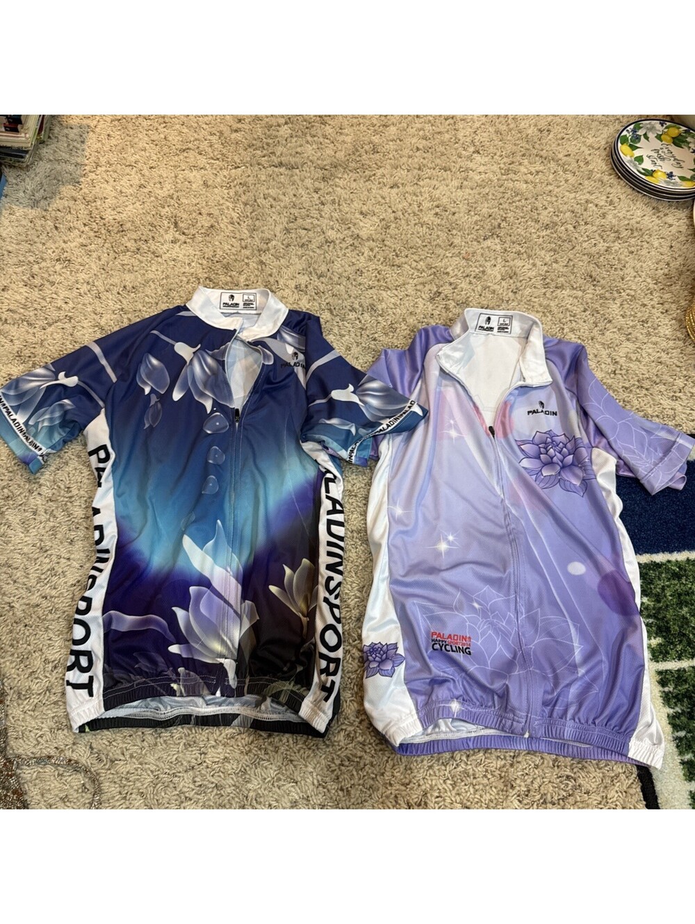 2-Paladin Cycling Jersey Biking Top Full Zip LG Floral Purple White Women